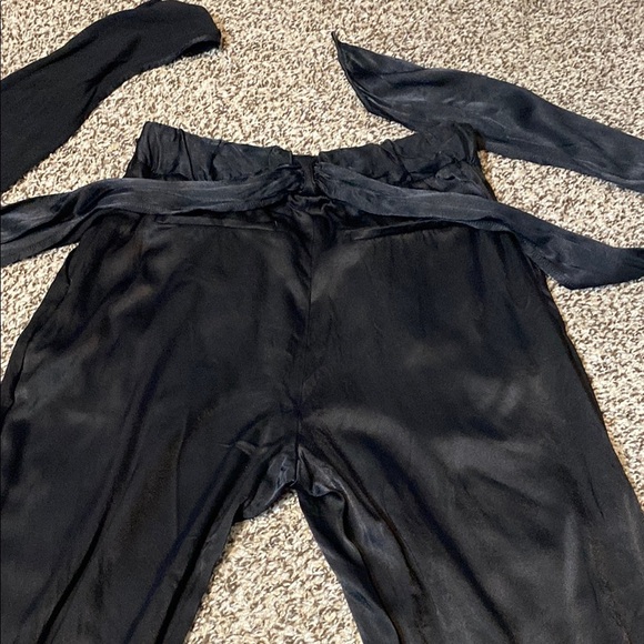 Ett:Twa from Anthropologie Black Satin Trousers with Tie-Belt - Picture 5 of 7